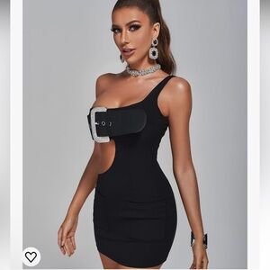 Black Asymmetrical Bodycon Dress with Cut Out for Cocktail